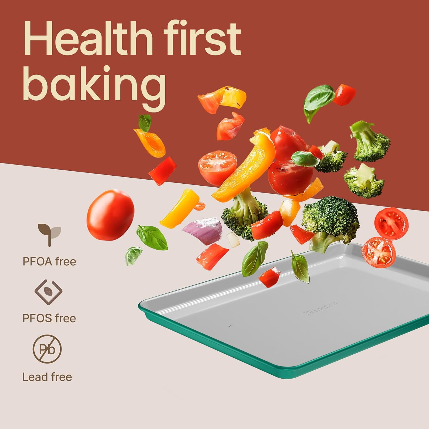 BAKKEN 8-Piece Stackable Bakeware Set, Ceramic Nonstick Oven-Safe Baking Sheets and Pans with Cooling Rack, Ergonomic Handles