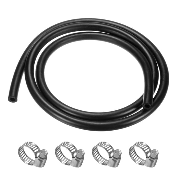 Uxcell Fuel Line Hose, 6.5mm ID 13mm OD 4.9ft Length, NBR Rubber High Pressure Heat Resistant with 4 Clamps