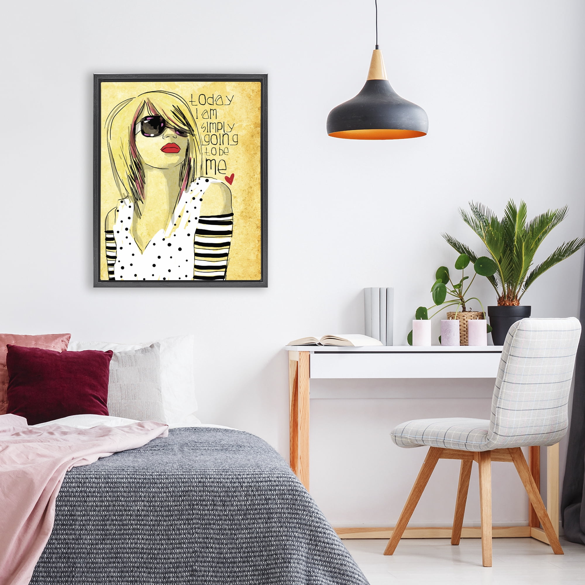 Stupell Industries Today I Am Simply Me Black Framed Floater Canvas Wall Art, design by Suzanne Millius