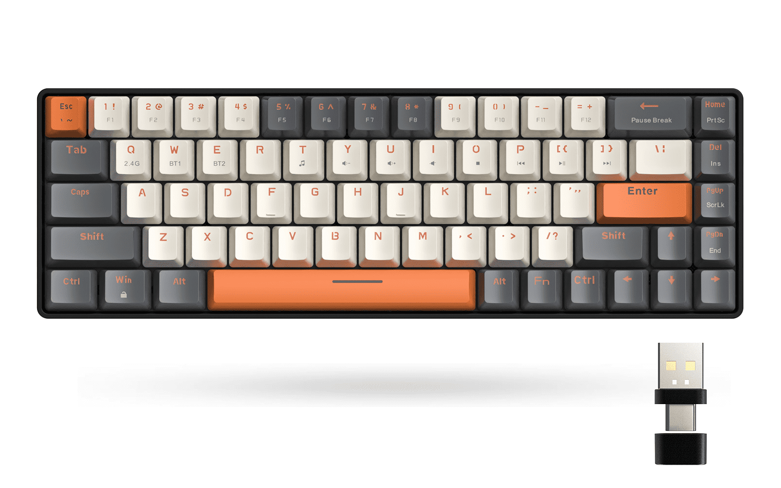K68 60% Wireless Mechanical Keyboard, Bluetooth 5.0/2.4GHz 68 Keys Hot Swappable Red Switch for PC
