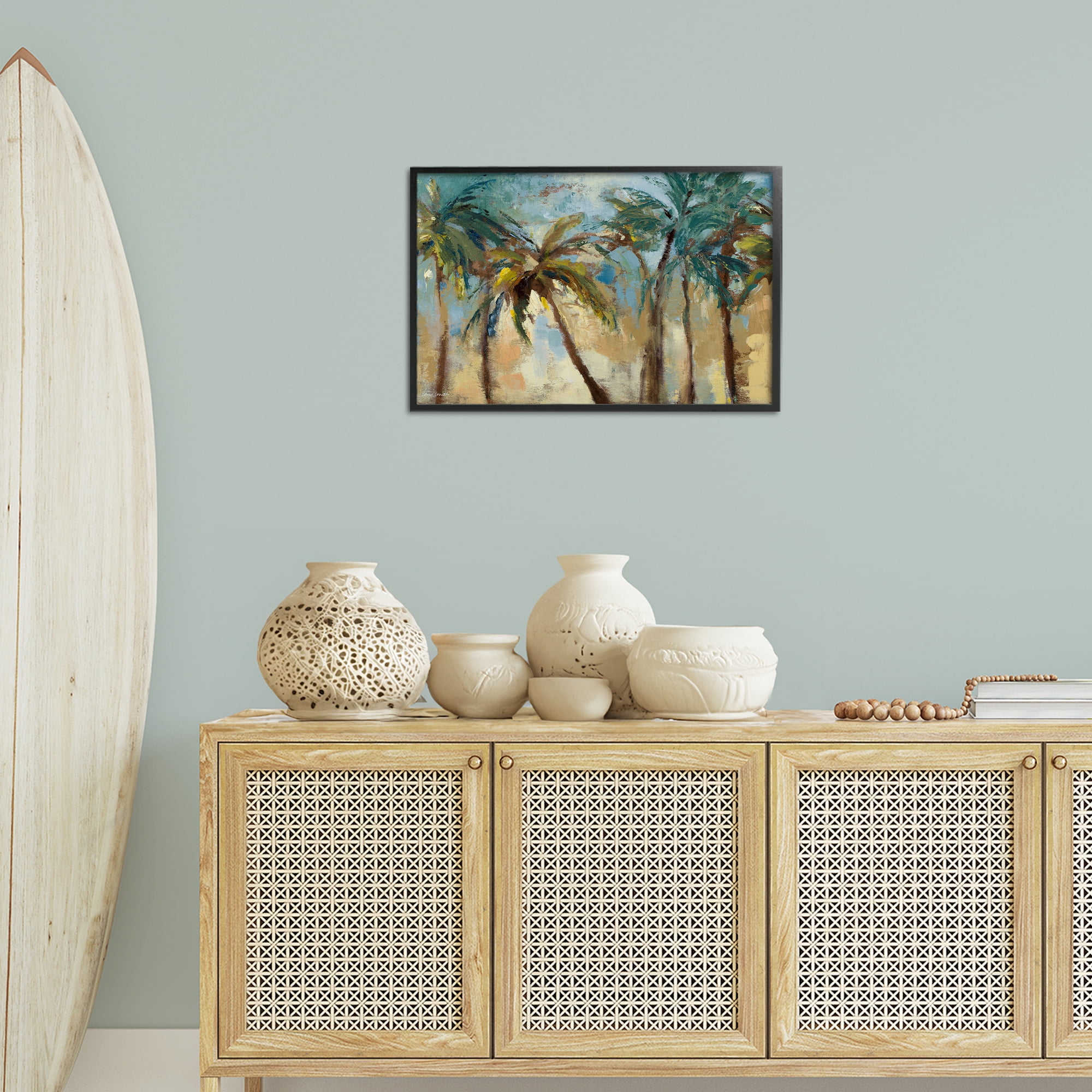 Stupell Industries Abstract Brushed Palms Botanical & Floral Painting Black Framed Art Print Wall Art, 24 x 16