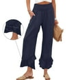 thumbnail image 7 of Linen High-Waist Palazzo Pants - Women's Summer Double Layer Flowy Trousers, Elegant Wide Leg Bohemian Pants | Yubnlvae (Navy | XL), 7 of 7