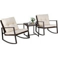 thumbnail image 2 of SOLAURA 3-Piece Outdoor Rocking Chairs Set with Table Patio Brown Wicker Bistro Set for Garden, Backyards and Pools, Beige Cushions, 2 of 8