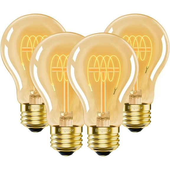 A19 VintaYANTON YANTON Edison Light Bulbs 40 Watt, 4-Pack Dimmable A19 4W 2200K Amber Warm Light Bulbs, E26 Base, 4W Equal 40 Watt Incandescent Bulbs, Decorative Antique Spiral YANTON Bulb, 300LM
