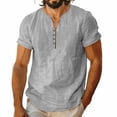 thumbnail image 3 of Men's Casual Shirts Short Sleeve V-Neck Solid Color Button-up Pullover Shirts Men's Casual Loose Leisure Breathable Tops, 3 of 8