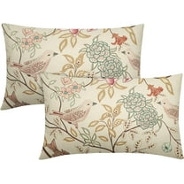 Vintage Floral Bird Lumbar Pillow Covers 12x20 Inch Set of 2 Pink Green Flowers Leaves Decorative Throw Pillows for Couch Chinoiserie Pillow Cases Home Decor for Sofa Bed Porch Living Room Outdoor