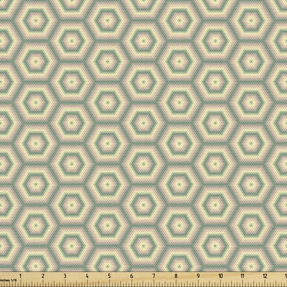 Geometric Fabric by the Yard Upholstery, Pattern of Repetitive Hexagonal Shapes in Warm Nature Tones, Decorative Fabric for DIY and Home Accents, Laurel Green and Pale Yellow by Ambesonne