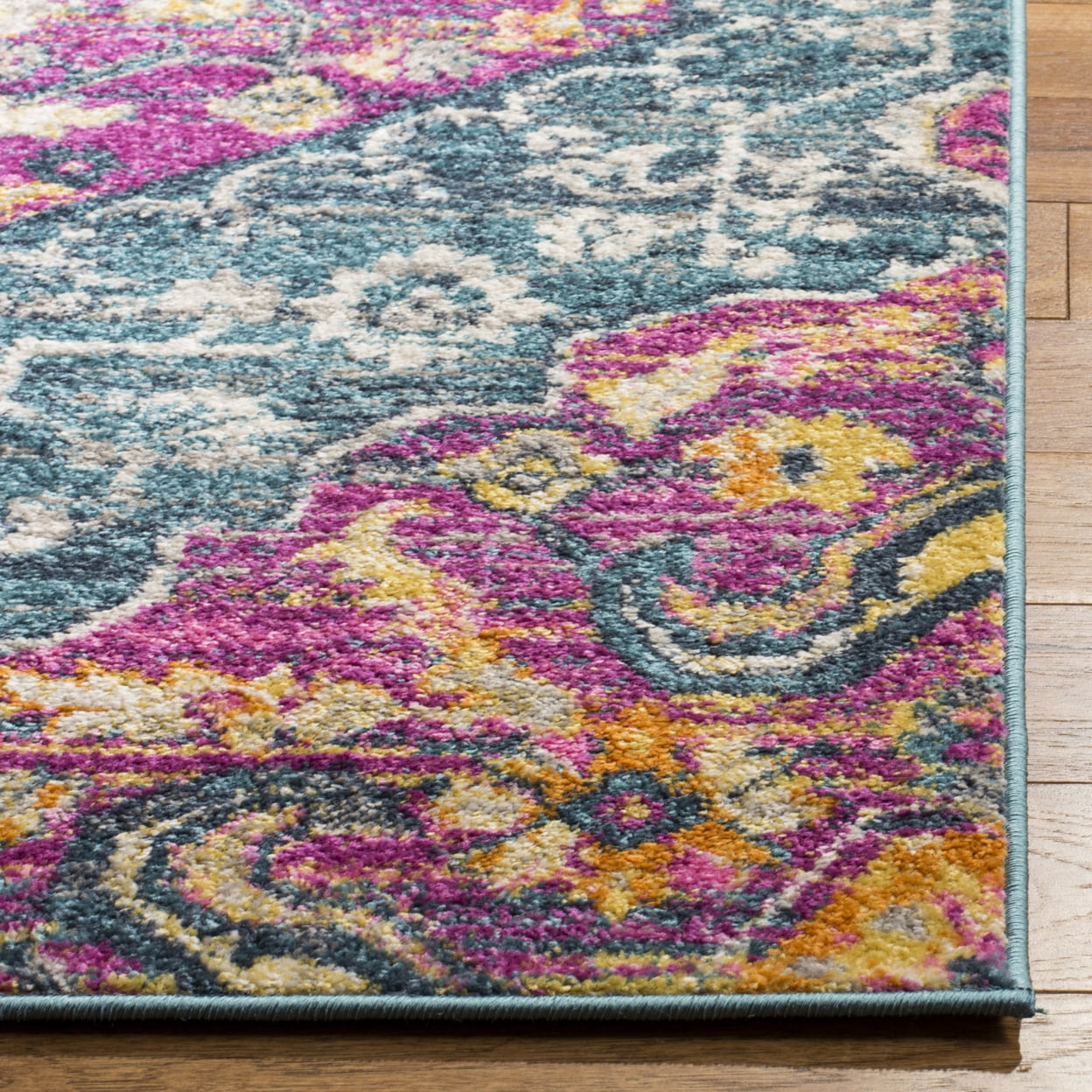 SAFAVIEH Madison Karissa Floral Area Rug, Blue/Fuchsia, 9' x 12'