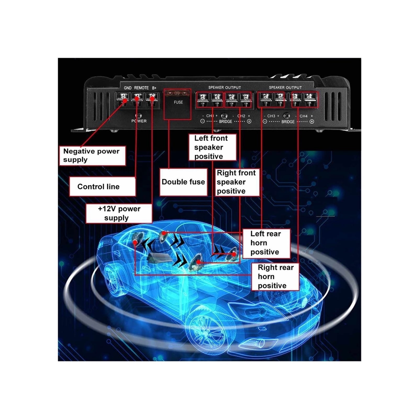 7900W 4 Channel Car Amplifiers Subwoofer Speaker Audio Amplifier Vehicle Subwoofer Bass Amplifier Enclosure Auto Sound Car Audio