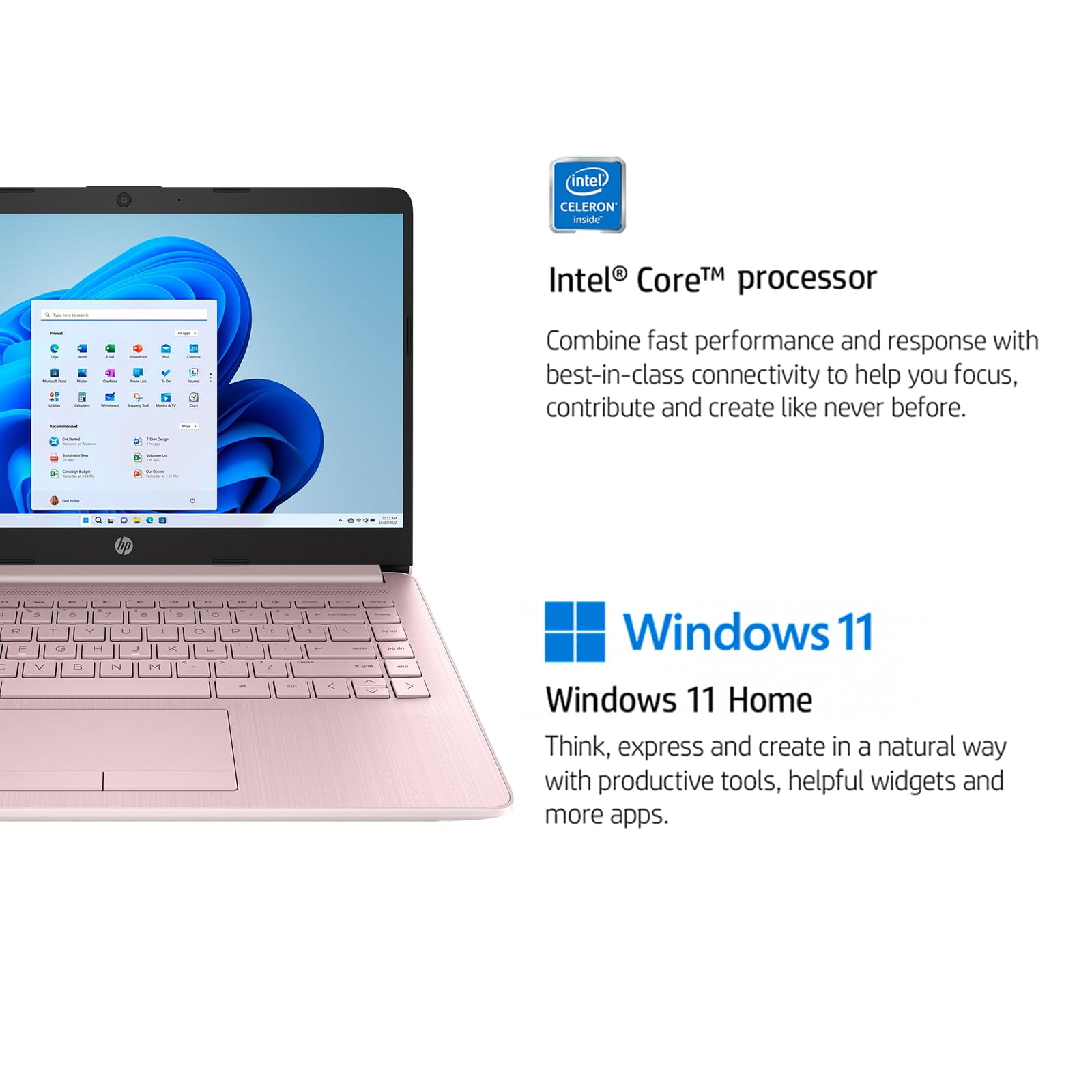 HP 14 Inch Business Laptop, Ultral Light Laptops for Student and Business, Intel Celeron N4120(Quad-Core),16GB RAM,64GB eMMC,Intel UHD Graphics,1-Year Office 365,Windows 11 S,Pink