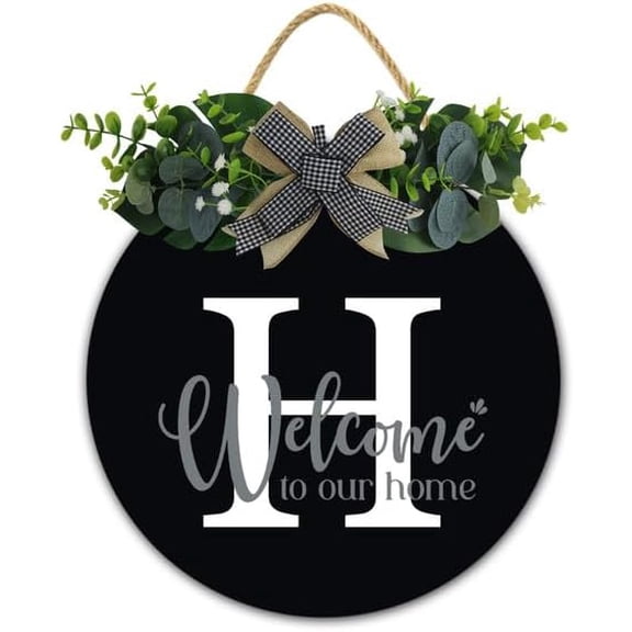 Initial Wreath Letter H - Monogrammed Door Hanger, New Home Housewarming Gift, Family Last Name Initial Front Door Welcome Hanging Sign, 12 IN Last Name All Year Round Porch Wreath