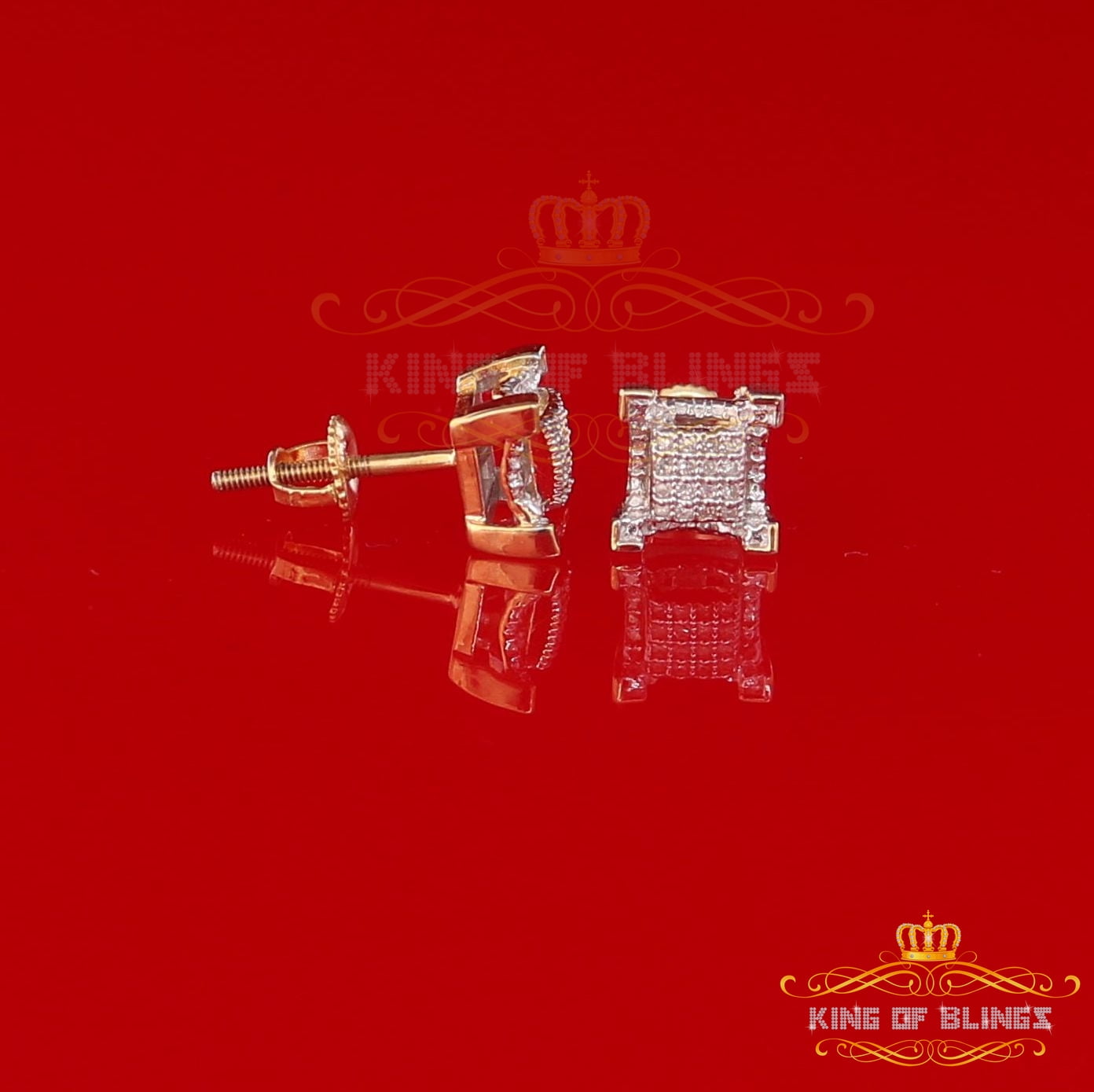 King of Bling's 10K Real Yellow Gold with 0.10CT Real Diamonds Men's /Womens stud Square Earring
