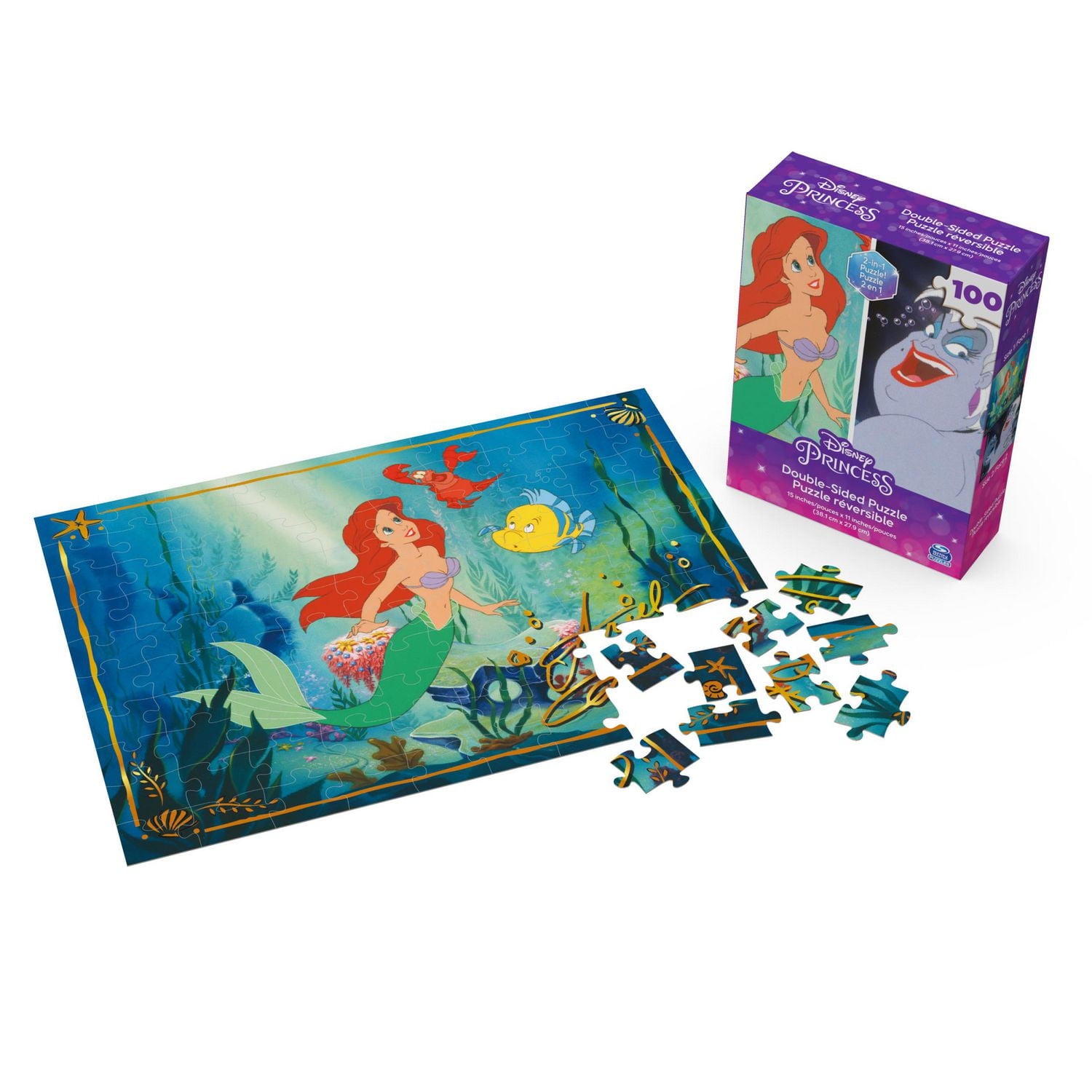 Disney Princess, 100-Piece Reversible Jigsaw Puzzle Double-Sided The Little Mermaid Ariel & Ursula, for Kids Ages 4 and up