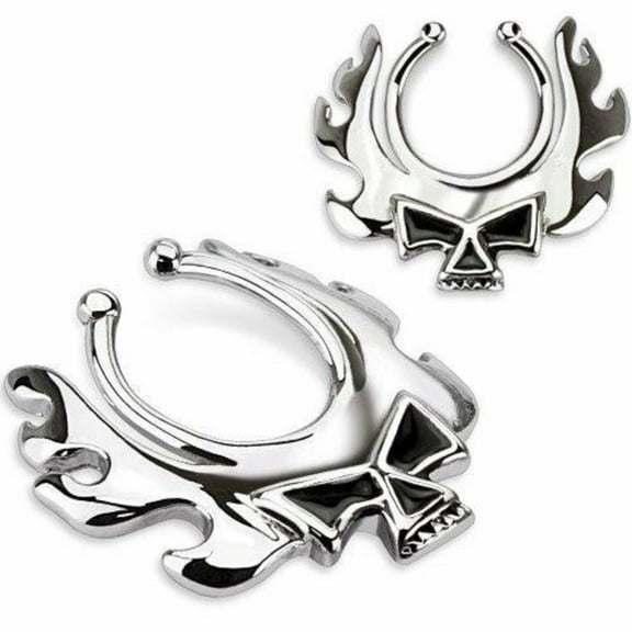 Body Accentz Nipple Rings non pierce pair Non-Piercing Clip On Nipple Ring/Blazing Skull HO1827