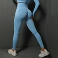 thumbnail image 2 of OSOLU New Knitted Seamless Push Up Tight Yoga Pants For Women High Waist And Show Running And Fitness Pants Workout Stretchy Running Tummy Control Joggers Bottoms Sky Blue L, 2 of 7