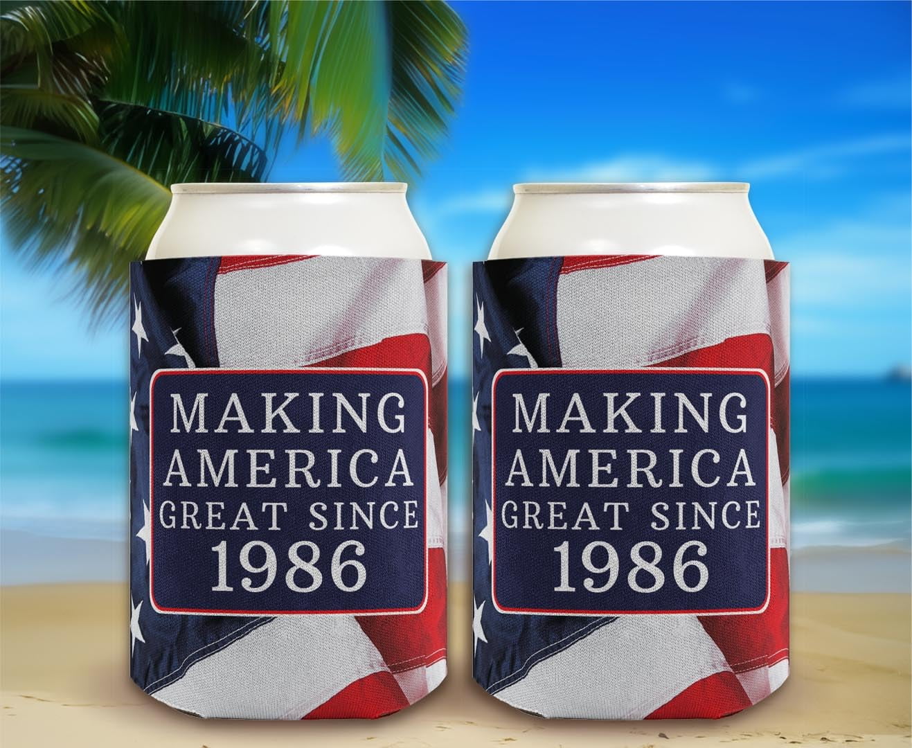 B-day Gifts for 40th Birthday Making America Great Since 1986 24-pack Can Coolies Coolers