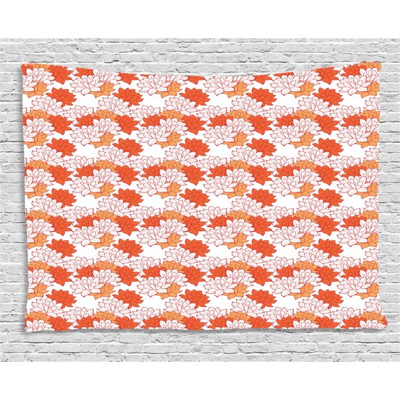 Lotus Flower Tapestry, Abstract Lily Blossoms in Warm Colors Zen Garden Feng Shui, Wall Hanging for Bedroom Living Room Dorm Decor, 60W X 40L Inches, Vermilion Pale Orange and Red, by Ambesonne