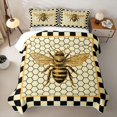 thumbnail image 2 of Castle Fairy Vintage Bee Graphic Twin Quilt Set 2 Pieces,Geometric Honeycomb Twin Coverlet Set,Black Cream Golden Yellow,1 Bedspread and 1 Pillowcase, 2 of 7