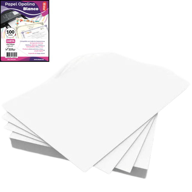 Papel Opalina 100 Hojas Blancas 225g Carta Paquete Blanco