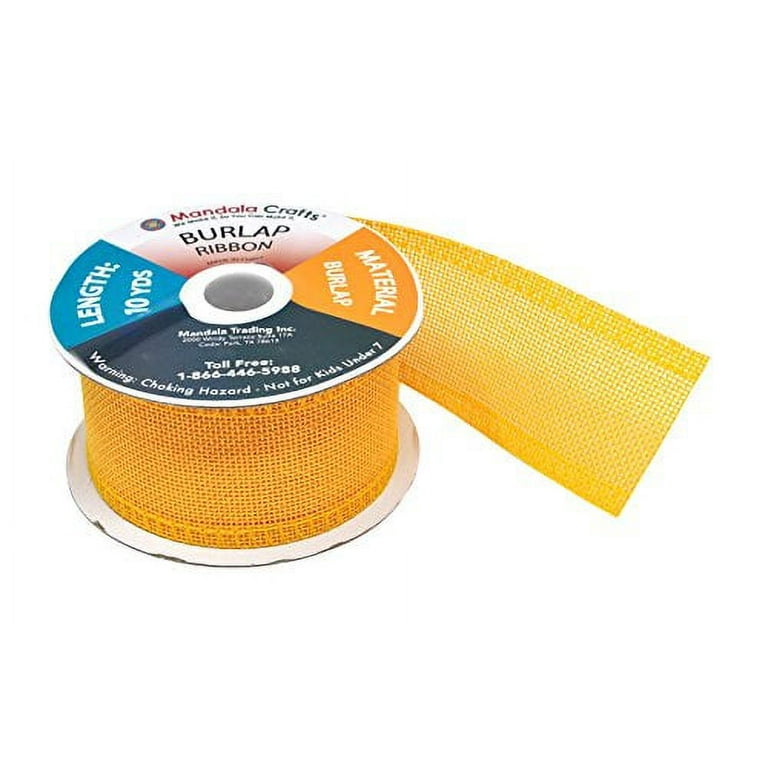 Yellow Burlap Ribbon 2 inch 2 Rolls 20 Yards Unwired Rustic Jute Ribbon for Crafts, Mason Jars, Weddings, Party Decoration; by Mandala Crafts