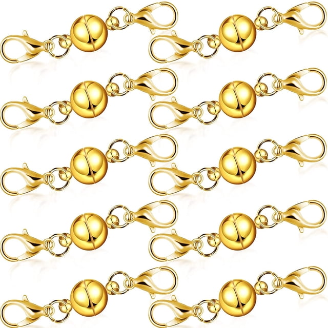 10 Pieces Locking Magnetic Jewelry Clasps Round Magnetic Lobster Clasps Locking Closures Bracelet Necklace Clasps Extender for Jewelry Bracelet Necklace Making, 0.3 Inch (Gold)