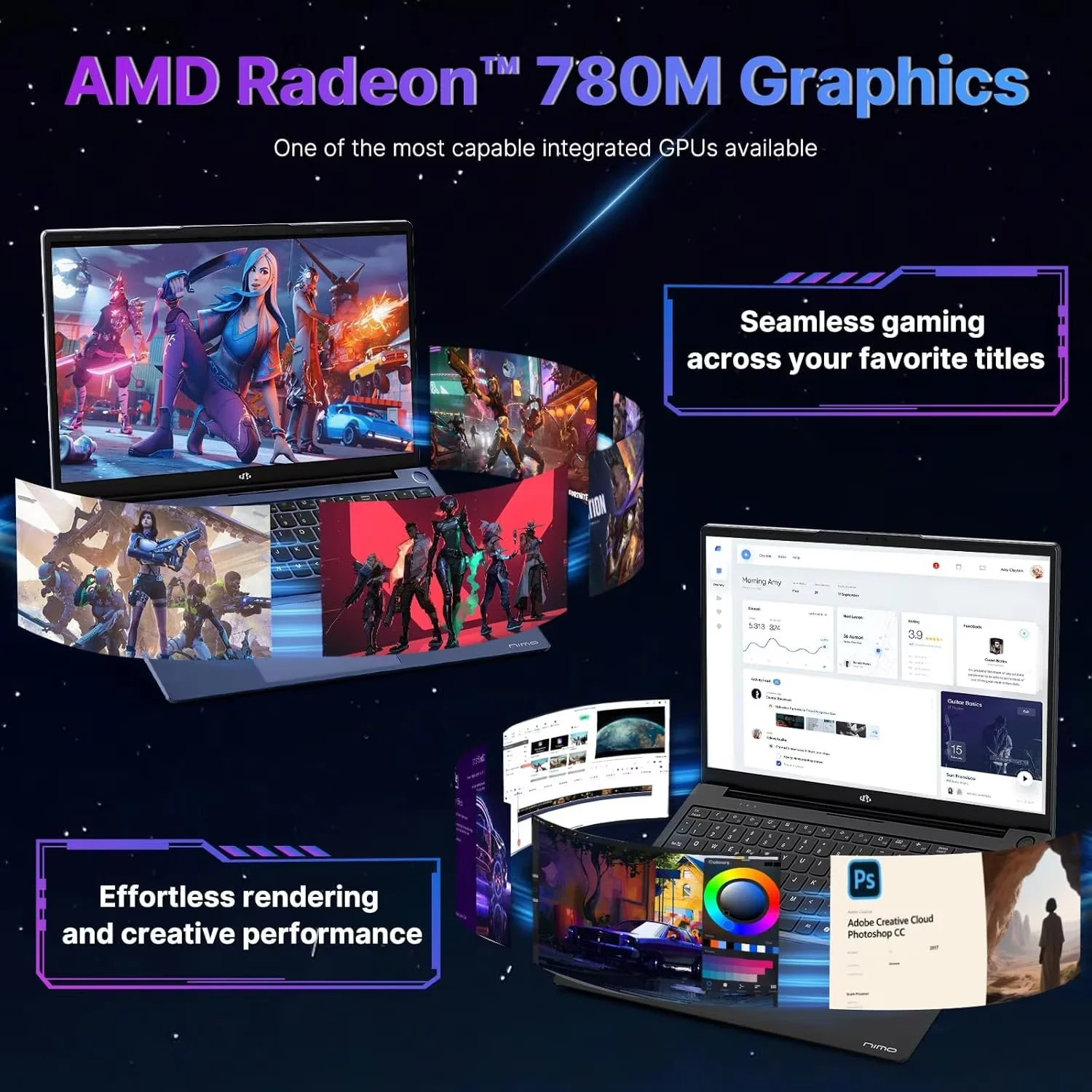ESOOR 17.3" Gaming Laptop with AMD Ryzen 9 8945HS (Beats i9-13900H) 5.2GH Max Boost 16GB RAM 512GB SSD Featuring Radeon 780M Graphics for Seamless VR and AI-Enhanced Copilot+ Experience-Blue