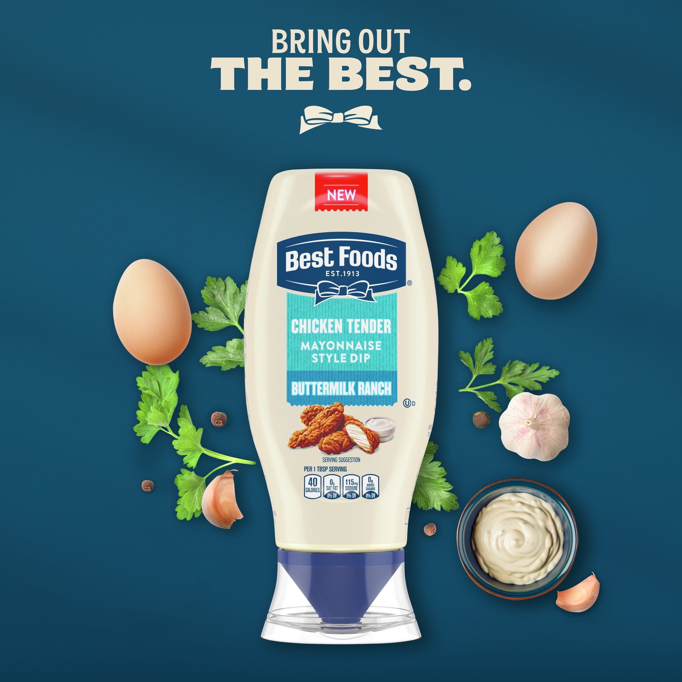 (8 pack) Best Foods Buttermilk Ranch Chicken Tender Mayonnaise Style Dipping Sauce, 11.5 fl oz Squeeze Bottle