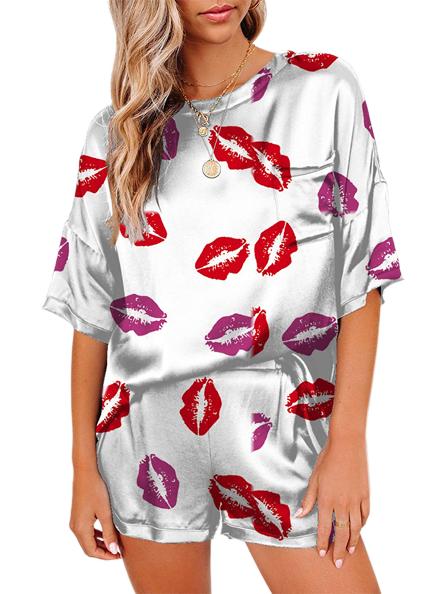Womens Floral Pyjamas Sleepwear Set Short Sleeve T-Shirt Tops Shorts PJs Pajamas
