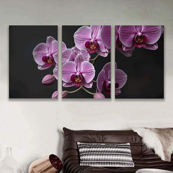 3pcs Frameless Canvas Art - Vibrant Purple Orchid Flower Wall Decor, Modern Minimalist Style for Living Room, Office, or Home Decor, Perfect Gift for Birthdays, Holidays, and Parties, Living Room De
