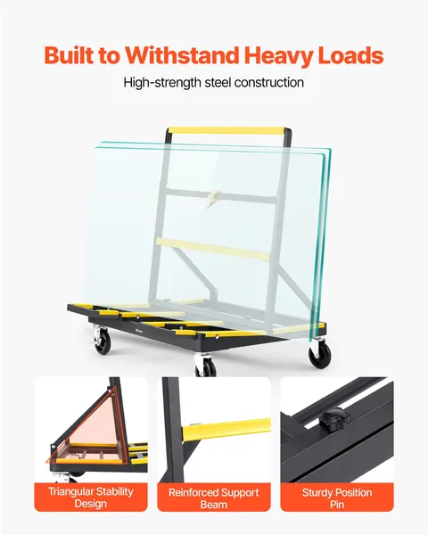 Drywall Cart Dolly 1800 lbs Capacity Steel Panel Dolly with 4 Swivel Casters Expandable Deck Foldable Truck Cart Tie Down Strap for Plywood Plasterboard Glass