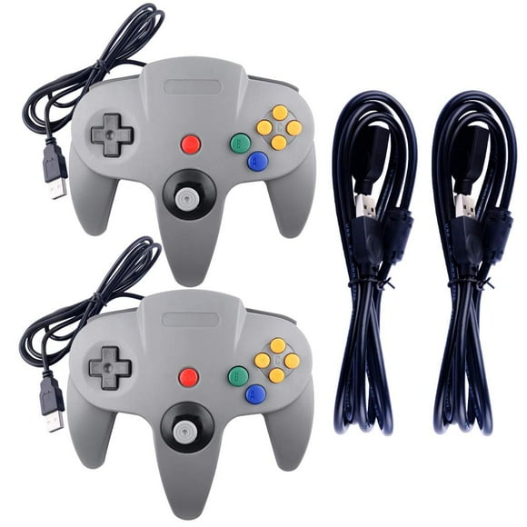XYCCA 2Pack Classic N64 USB Controller, Retro N64 Bit Gamepad USB Wired PC Controller Joystick for Windows PC Mac Linux Retro Pie (Gray)
