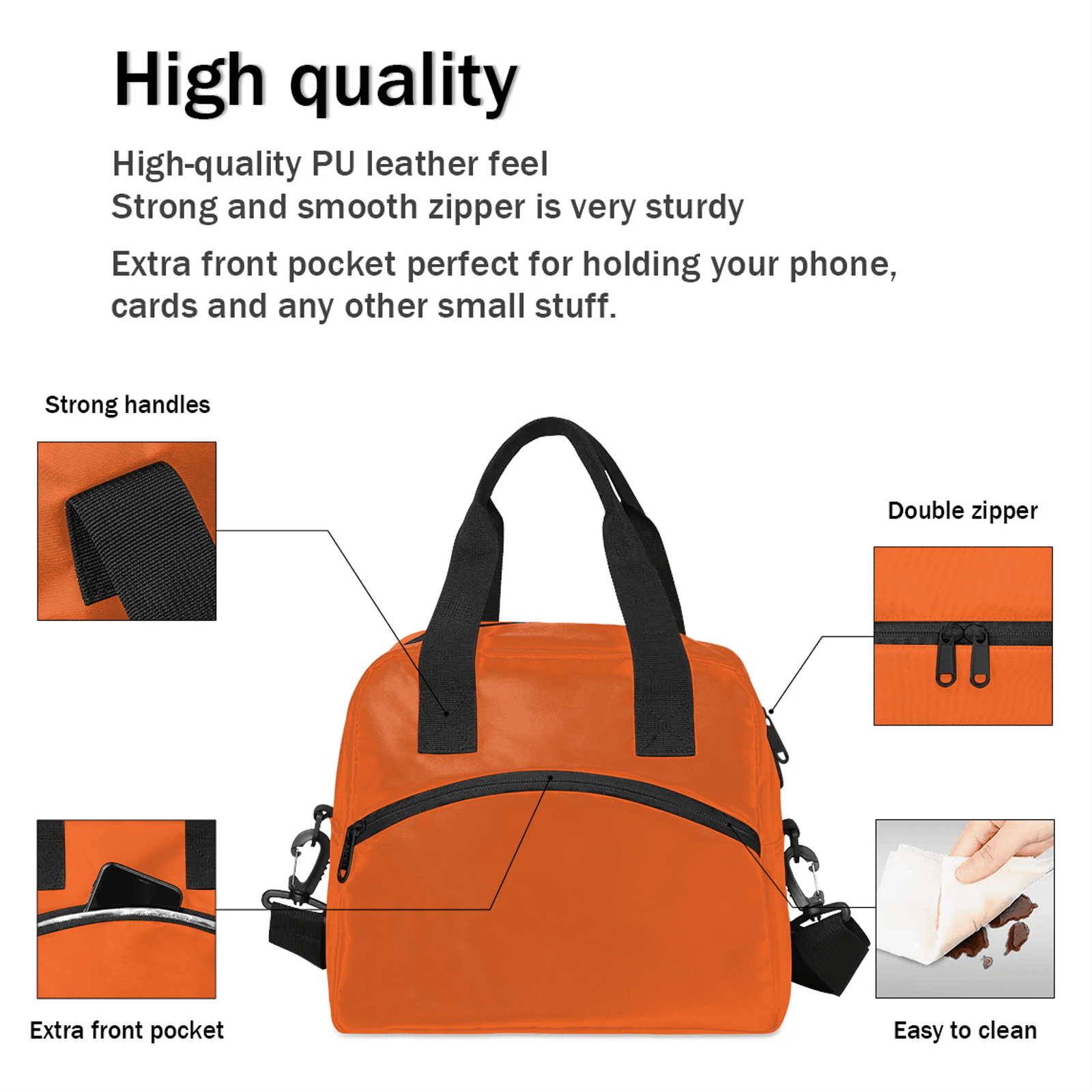 Herdesigns Orange Lunch Bag for Adults Men Women Insulated Reusable Lunch Box Leakproof Cooler Tote Bag with Adjustable Shoulder Strap