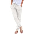 thumbnail image 3 of QATAINLAV Womens Cotton Linen Pants Casual Drawstring Elastic Waist Tapered Pants Solid Color Cinch Bottom Lounge Trousers with Pockets White XL, 3 of 8