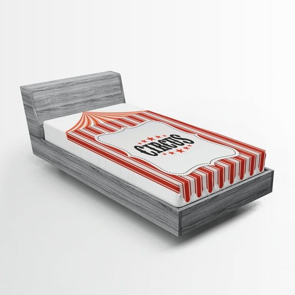 Ambesonne Colorful Fitted Sheet, Circus Tent Flagpole, Twin XL Size, Orange Charcoal Grey