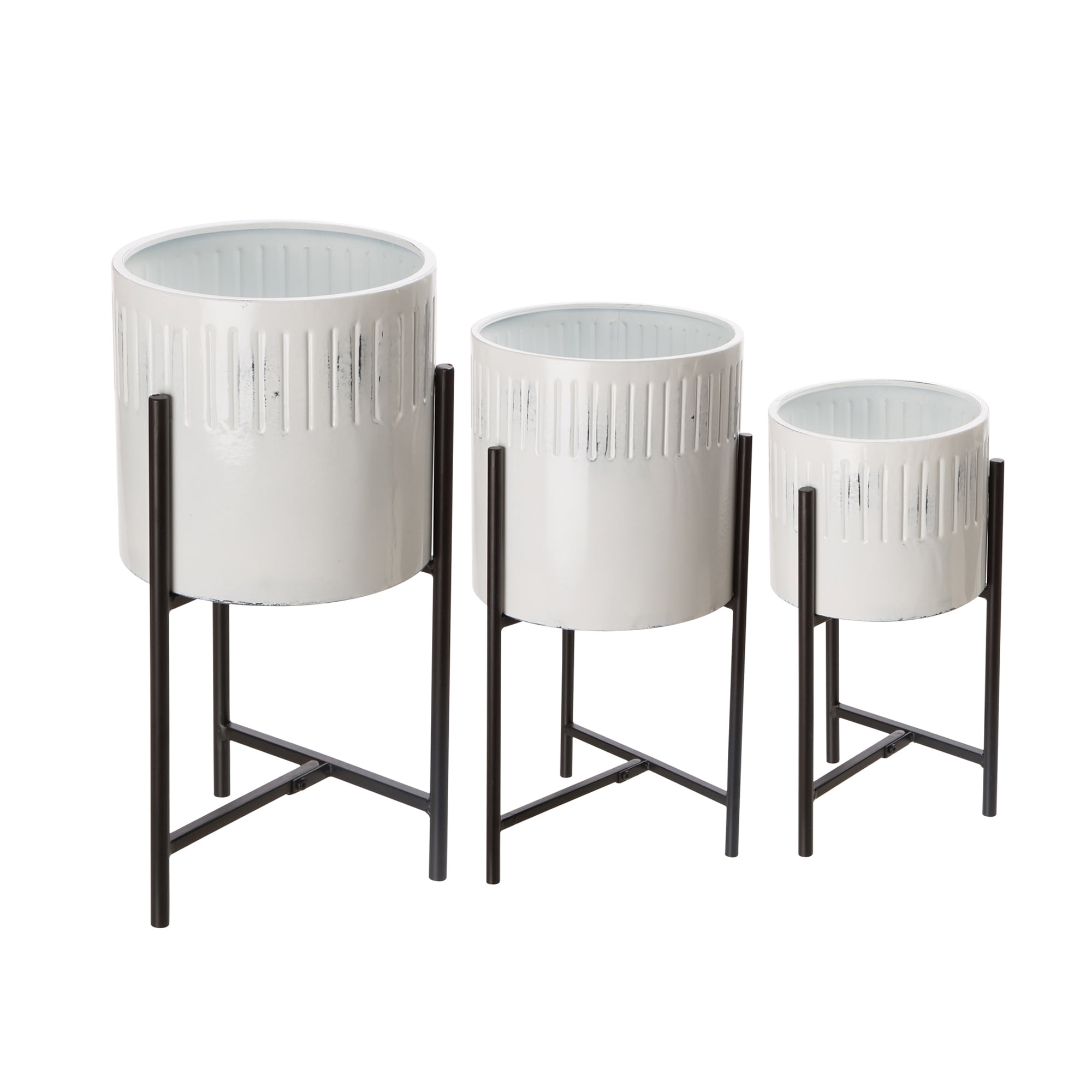 Glitzhome Washed White Metal Plant Stands,Set of 3