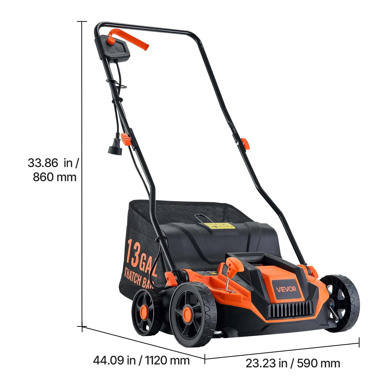 VEVOR 2-in-1 Electric Dethatcher and Scarifier, 13-Inch 13 Amp, Corded Lawn Dethatcher with 13-Gallon Thatch Collection Bag, 5-Position Depth Adjustment, Walk Behind Machine for Garden Yard Grass