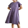 thumbnail image 5 of Bovxnpu Summer Girls Dresses, Girls Cotton Casual T Shirt Dress Loungewear, Summer Casual Cute Striped Round Neck Short Sleeved Dress 12 Months, 5 of 6