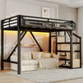 thumbnail image 5 of Twin XL Loft Bed with Storage Stairs, Shelves and Built-in Wardrobe, Metal Loft Bed Frame with USB Ports and LED Lights, Noise-reduced Design, Natural Wood, 5 of 19