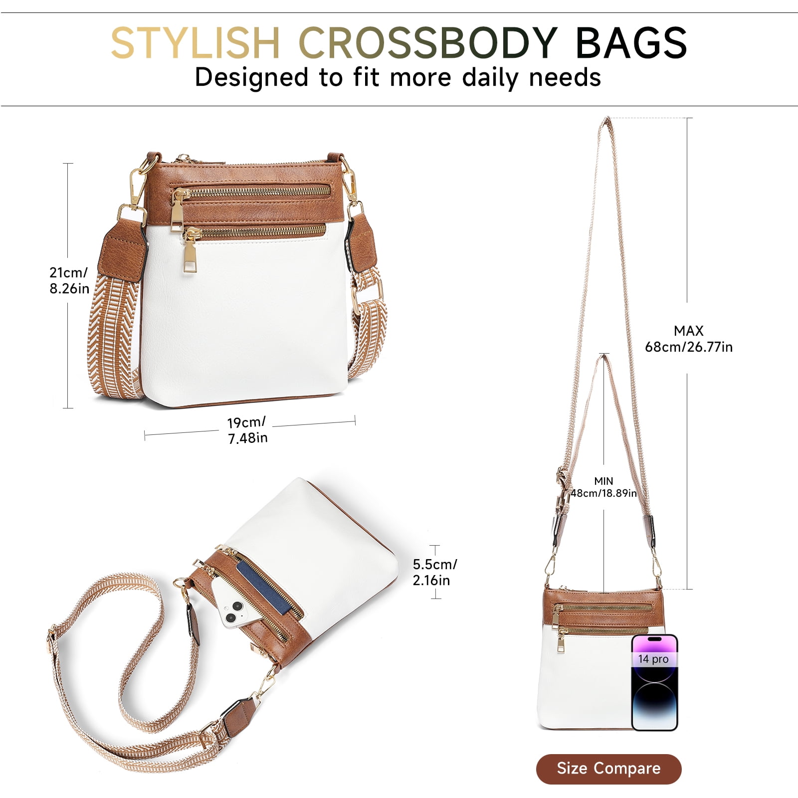 SENDEFN Crossbody Bags for Women Soft Leather Shoulder Bag, Spacious Cross Body Bag Women with Adjustable Straps
