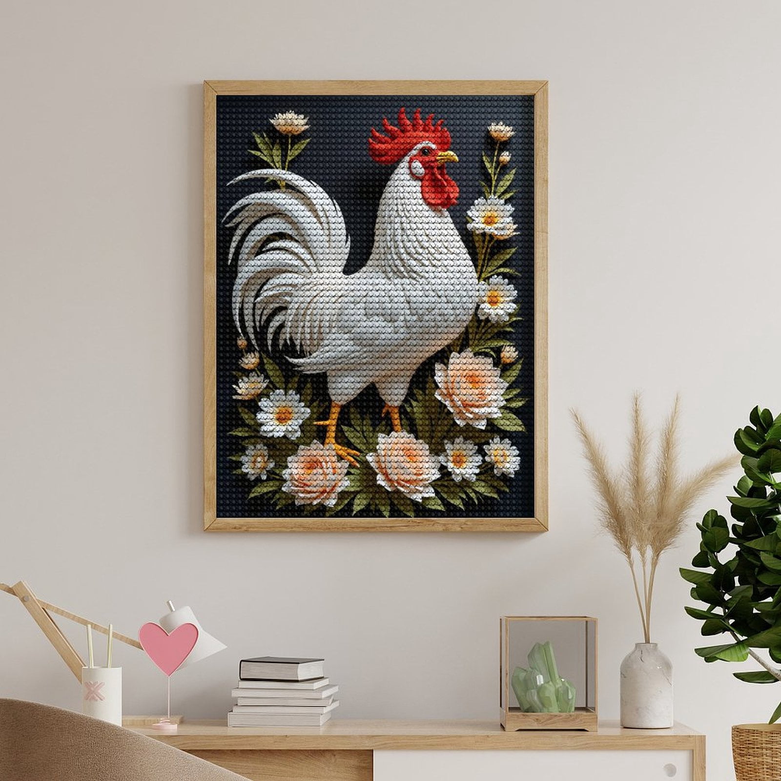 Diamond Art Kits for Adults, Rooster Floral Art Paper Sculpture 5D Diamond Painting Kits for Adults Beginners, DIY Full Drill Diamond Painting, Gem Art and Crafts 12x16