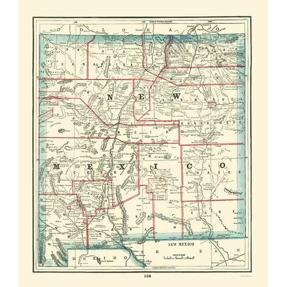 Historic State Map - New Mexico - Rathbun 1893 - 23 x 26.44 - Vintage Wall Art