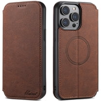 Feishell Wallet Case for iPhone 13 Pro Max,Compatible with MagSafe Wireless Charging,Retro PU Leather Magnetic Closure Folio Flip Stand Credit Card Slots Shockproof Slim Phone Case,Brown