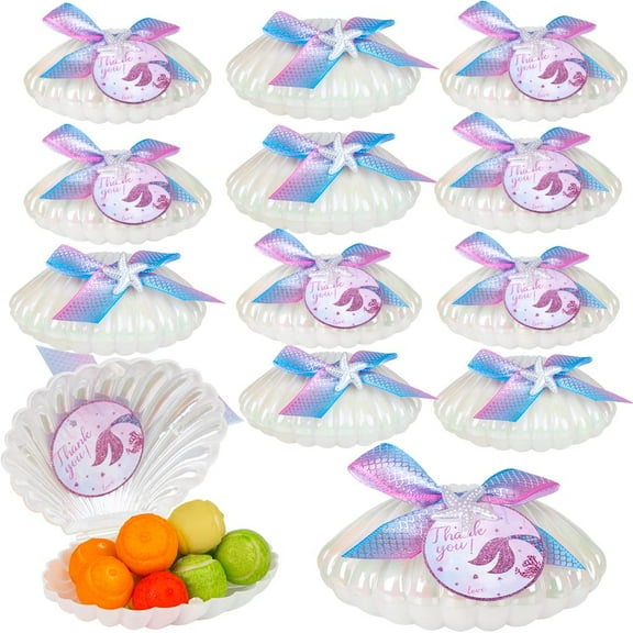 fozi cozi,12 Pack Seashells Mermaid Birthday Party Decoration Favors-Beach Under The Sea Ocean Themed Party Decorations,White