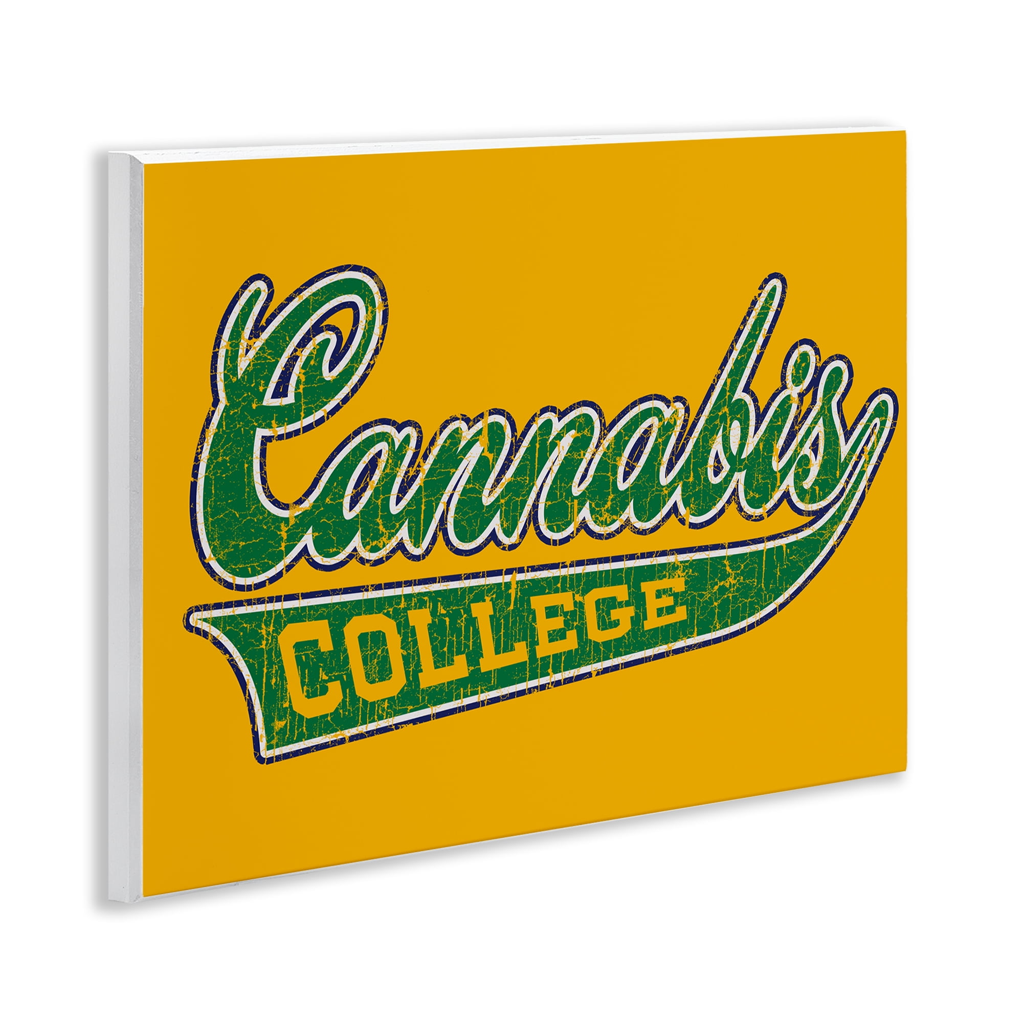 Stupell Industries Cannabis College Varsity Novelty & Humor Painting Unframed Art Print Wall Art, 14 x 11
