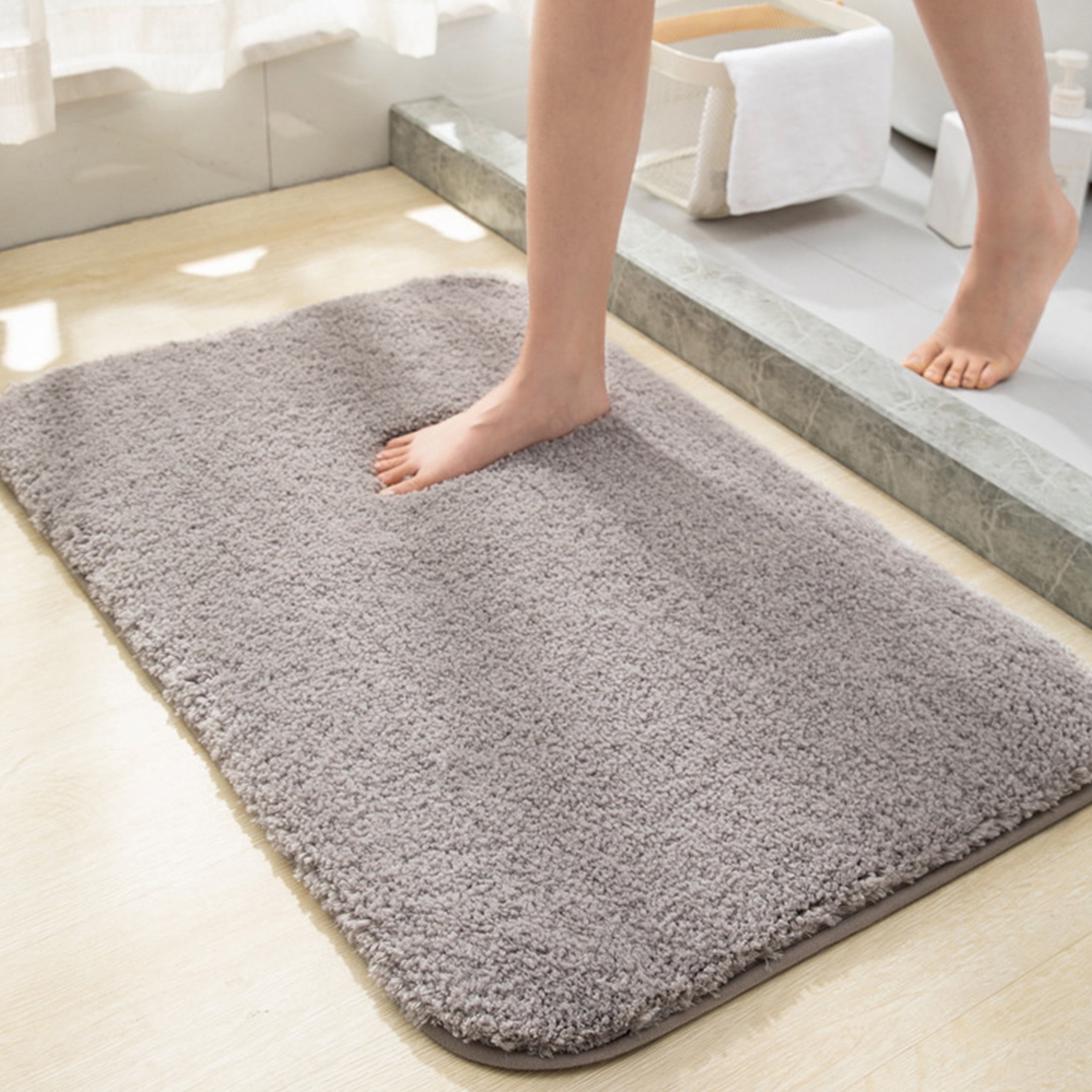 LAMIRO Shag Bath Rug, Non Slip Bath Mat for Bathroom, 16"x24", Dark Grey, Machine Wash