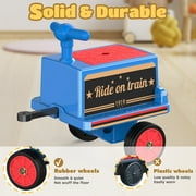 TOKTOO 12V Powered Ride on Toy Train for Kids, Ride on Train Locomotive & Train Carriage W/ Rubber Wheels, Storage Box-Blue