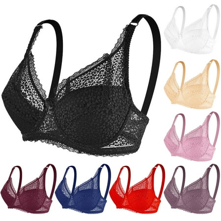 Ukumplol Womens Push Up Bras Push Up Bra Womens Underwire Bra Lace Floral Bra Unlined Unpadded Plus Size Full Coverage Bra Supportive Bras for Women Push Up Bra Purple 90C/D