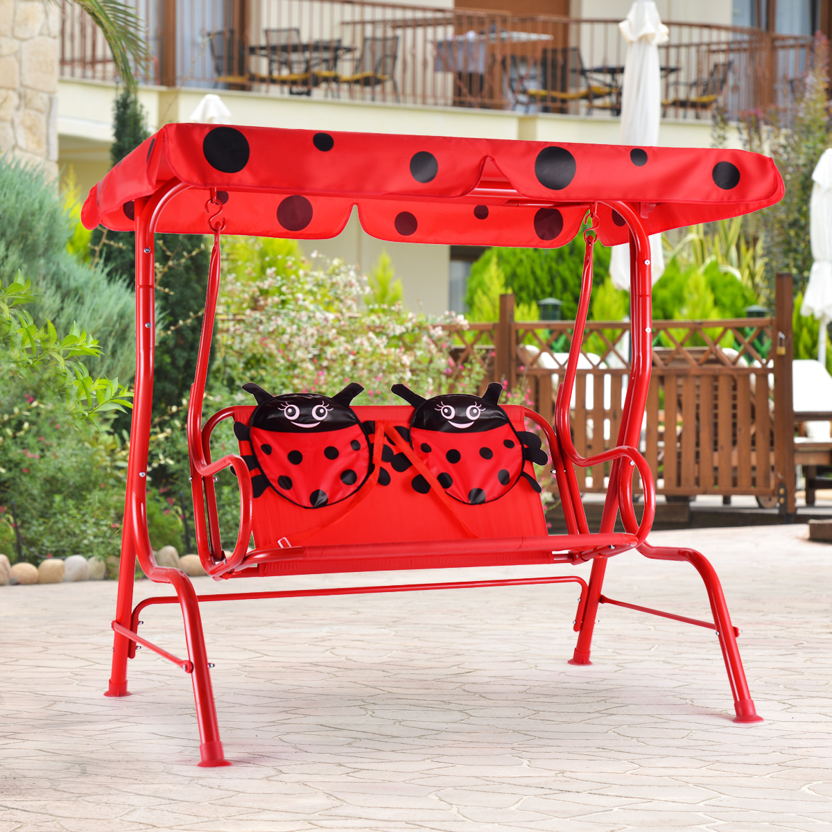 Costway Kids Patio Swing Chair Children Porch Bench Canopy 2 Person Yard Furniture red - image 5 of 10