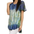 thumbnail image 3 of Sakkas Dina Relaxed Fit Sequin Tie Dye Embroidery Cap Sleeves Blouse / Top - Blue / Beige - One Size, 3 of 5