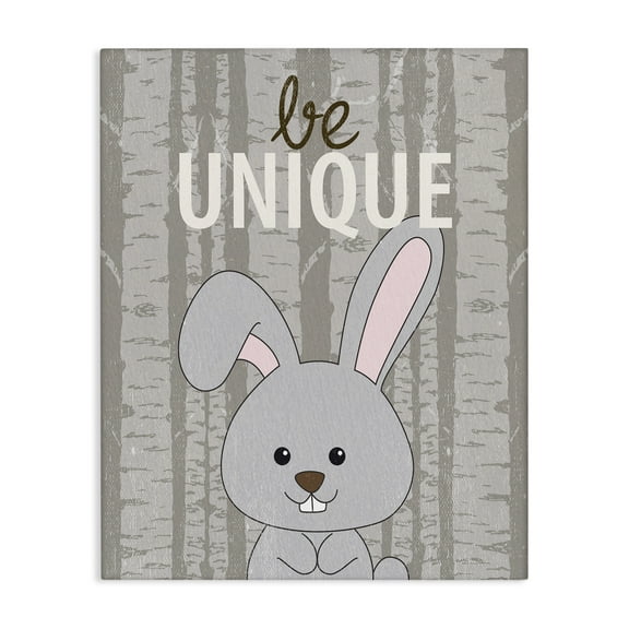 Stupell Industries Be Unique Woodland Bunny Quotes and Sayings Painting Wrapped Canvas Canvas Art Print Wall Art, 16 x 20